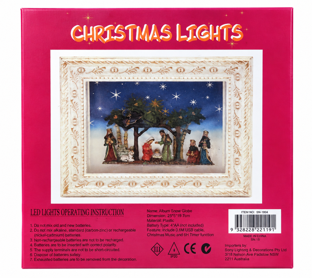 LED Christmas Nativity Light Up Picture Frame Music 6H Timer Xmas Decoration