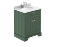 Old London Floor Standing Vanity Unit with White Marble Basin 1 Tap Hole, Durable 2-Door Soft Close Cabinet with Traditional Bathroom Style in Hunter Green 600mm