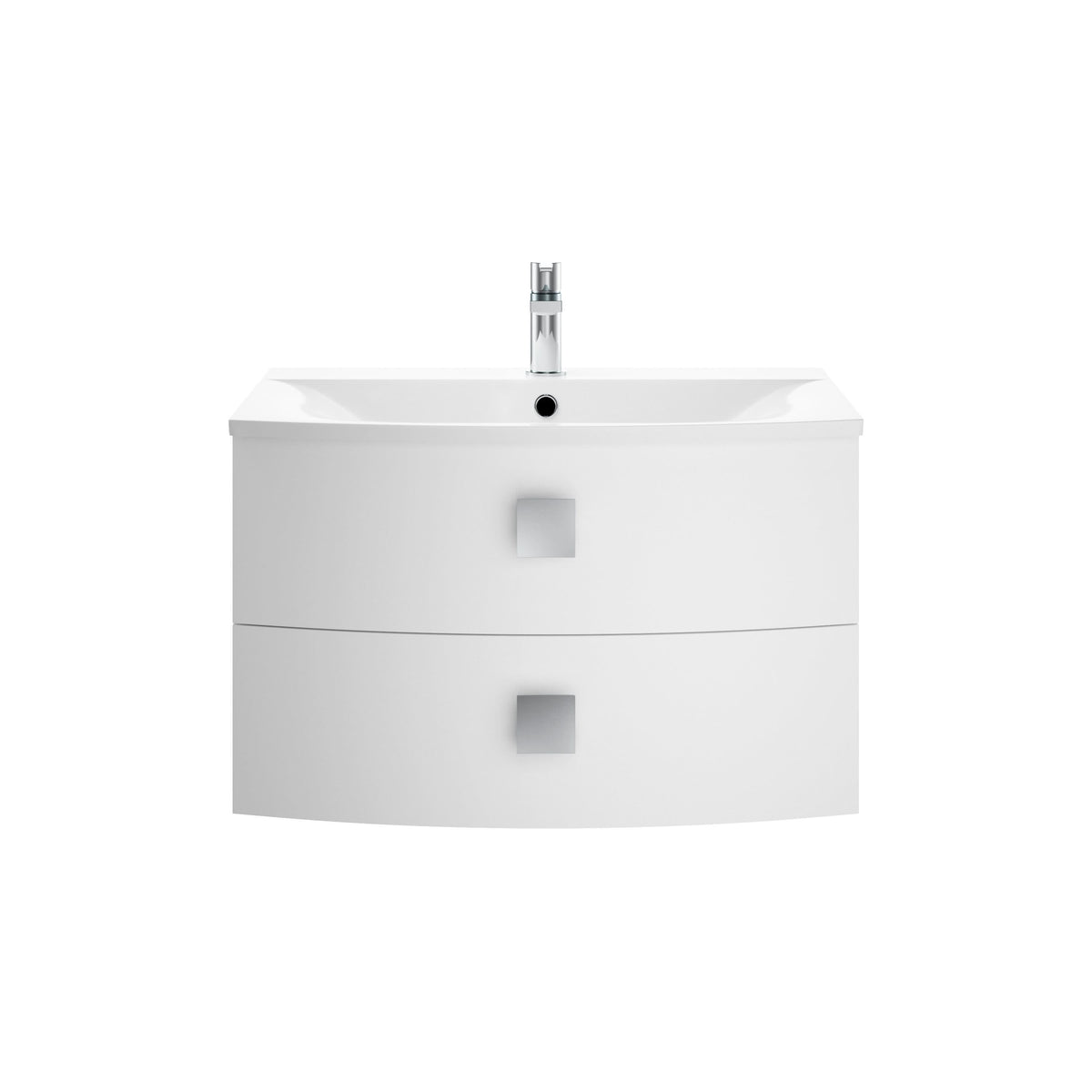 Hudson Reed Sarenna Wall Hung Vanity Unit with Polymarble Basin, Modern 2 Drawer Bathroom Sink Vanity Unit in Moon White, 700mm