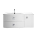 Hudson Reed Sarenna Wall Hung Vanity Unit with Basin, Left Hand 2 Drawer 1 Door Bathroom Sink Cabinet in Moon White, 1000mm
