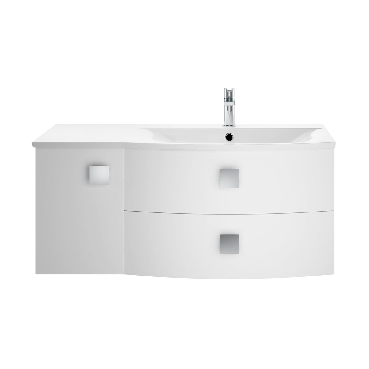 Hudson Reed Sarenna Wall Hung Vanity Unit with Basin, Right Hand 2 Drawer 1 Door Bathroom Sink Cabinet in Moon White, 1000mm