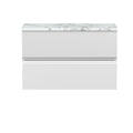 Hudson Reed Urban Wall Hung Countertop Basin Unit, 2 Soft Close Drawers Vanity Unit and Matt Carrera Marble Worktop in Satin White, 800mm
