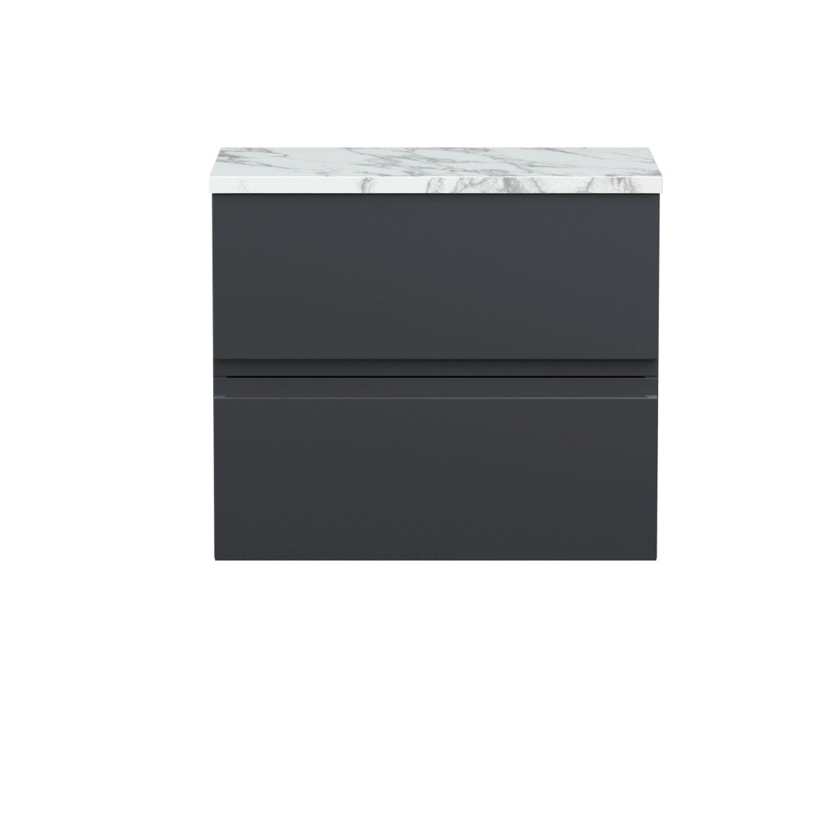 Hudson Reed Urban Wall Hung Countertop Basin Unit, 2 Drawers Vanity Unit and Matt Carrera Marble Worktop in Soft Black, 600mm