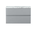 Hudson Reed Urban Wall Hung Countertop Basin Unit, 2 Soft Close Drawers Vanity Unit and Matt Carrera Marble Worktop in Satin Grey, 800mm