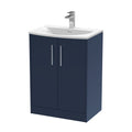 Hudson Reed Juno Floor Standing Vanity Unit with White Basin, Modern Bathroom Vanity Unit with Storage, Soft Close Doors & 1 Tap Hole Sink Vanity Unit in Midnight Blue, 600mm
