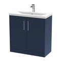 Hudson Reed Juno Floor Standing Vanity Unit with White Basin 1 Tap Hole, Modern Sink Vanity Unit for Bathroom, Soft Close Doors Stylish Storage Solution in Midnight Blue, 800mm