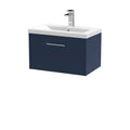 Hudson Reed Juno Wall Hung Vanity Unit with White Basin, Single Drawer Sink Vanity Unit for Modern Bathroom, Slimline Vanity Unit in Bathroom in Midnight Blue, 600mm