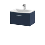 Hudson Reed Juno Wall Hung Single Drawer Vanity Unit with White Basin, Bathroom Vanity Unit with Basin, Modern Sink Vanity Unit for Bathroom in Midnight Blue, 600mm