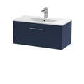 Hudson Reed Juno Wall Hung Vanity Unit with Basin 1 Tap Hole, Durable Soft Close Drawer with D Shape Handle for Modern Bathrooms in Midnight Blue, 800mm