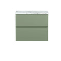 Hudson Reed Urban Wall Hung Countertop Basin Unit, 2 Drawers Vanity Unit and Matt Carrera Marble Worktop in Satin Green, 600mm