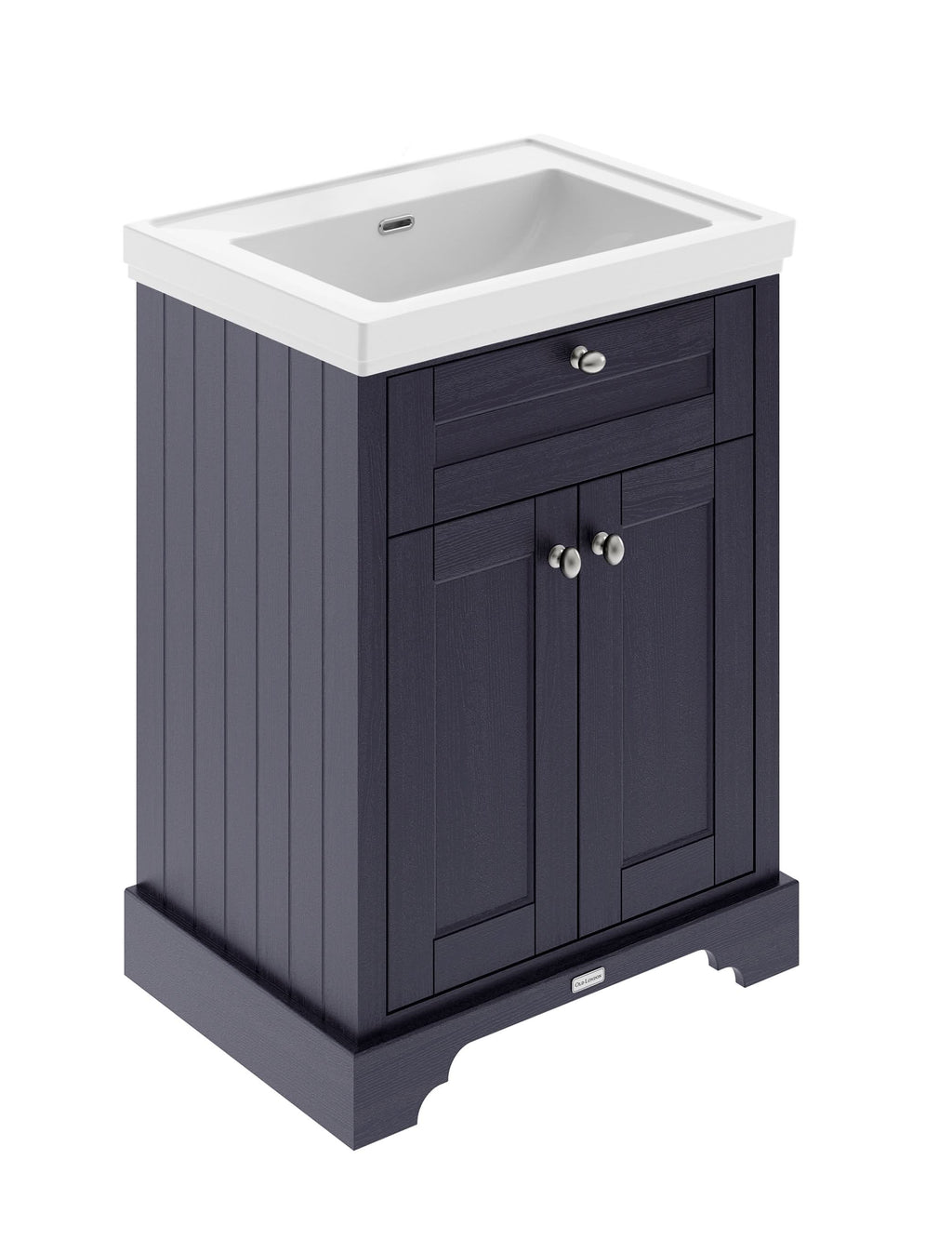 Old London Floor Standing Vanity Unit with Fireclay Basin for Wall Mounted Taps with MDF Cabinet, Soft Close Doors, Traditional Sink Vanity Unit in Twilight Blue, 600mm