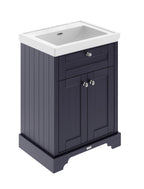 Old London Floor Standing Vanity Unit with Fireclay Basin for Wall Mounted Taps with MDF Cabinet, Soft Close Doors, Traditional Sink Vanity Unit in Twilight Blue, 600mm