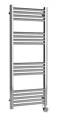 Hudson Reed Electric Round Straight Towel Radiator, Designer Heated Towel Rail with Thermostatic Control in Chrome, 1200x500