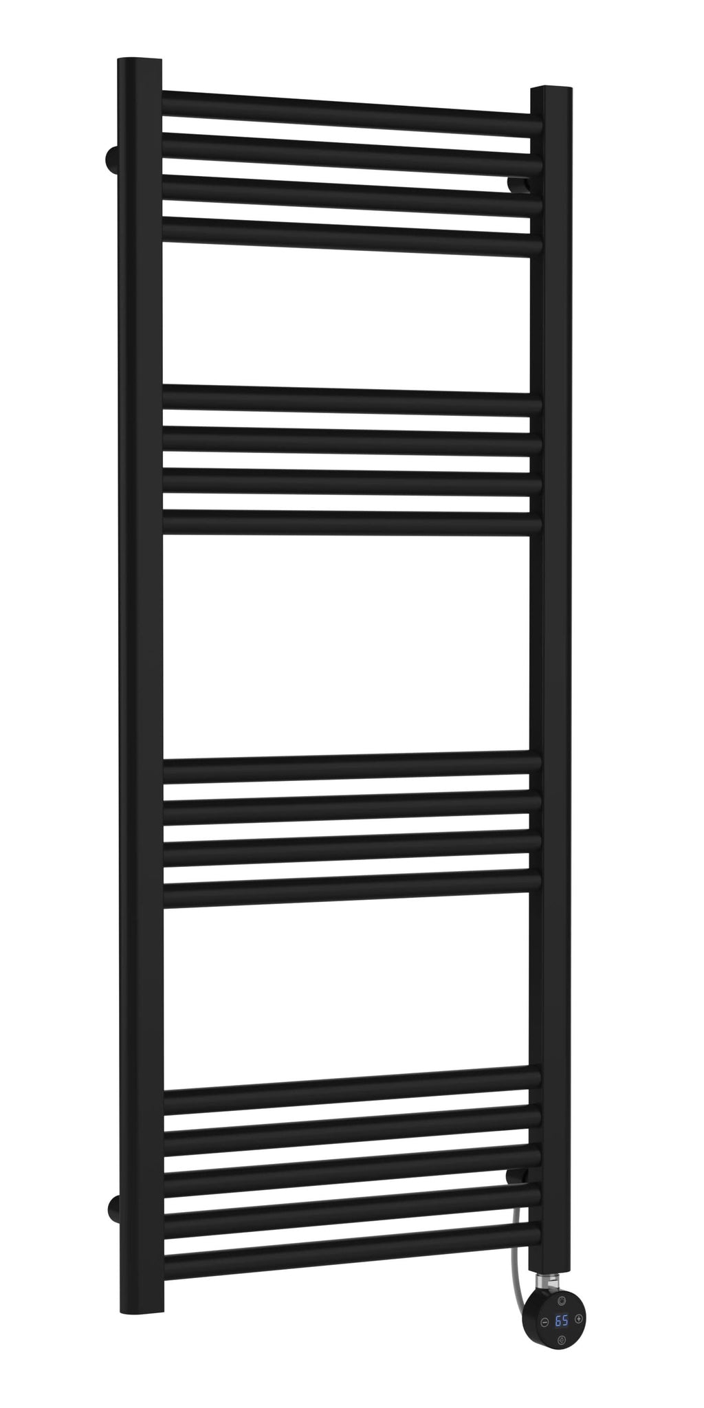 Hudson Reed Electric Round Straight Towel Radiator, Designer Heated Towel Rail with Thermostatic Control in Matt Black, 1200x500