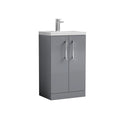 Hudson Reed Arno Compact Floor Standing 2 Door Vanity Unit with Ceramic Basin, Durable Modern Vanity Unit in Satin Grey, 500mm