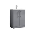 Hudson Reed Arno Compact Floor Standing 2 Door Vanity Unit with Ceramic Basin, Durable Modern Vanity Unit in Satin Grey, 600mm