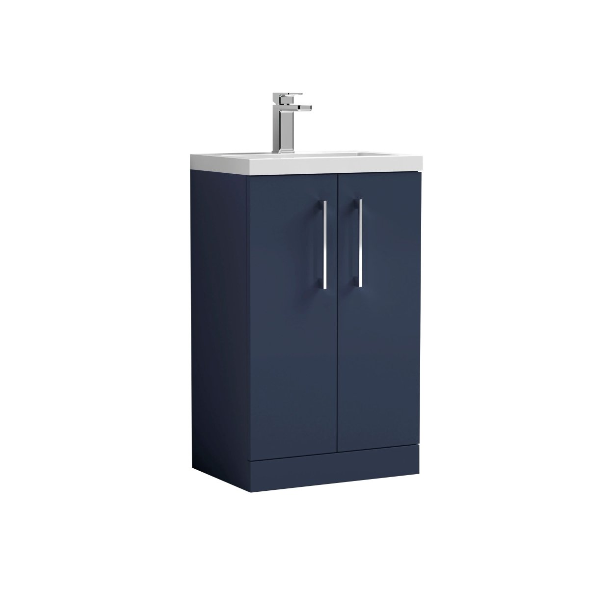Hudson Reed Arno Compact Floor Standing 2 Door Vanity Unit with Polymarble Basin, Durable Modern Vanity Unit in Midnight Blue, 500mm