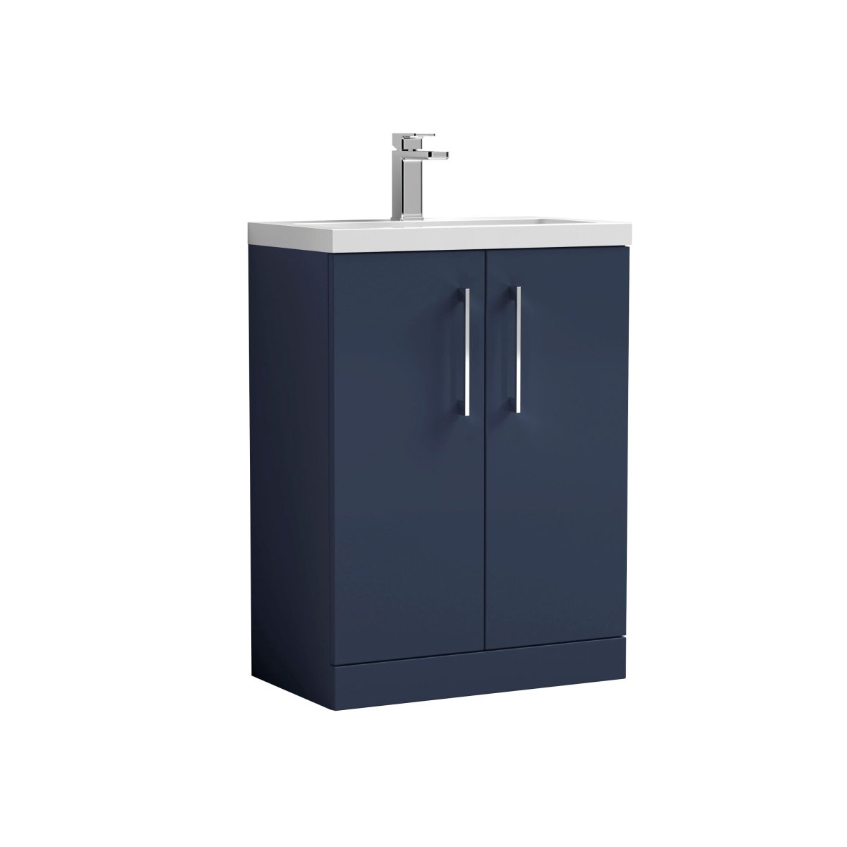 Hudson Reed Arno Compact Floor Standing 2 Door Vanity Unit with Polymarble Basin, Durable Modern Vanity Unit in Midnight Blue, 600mm
