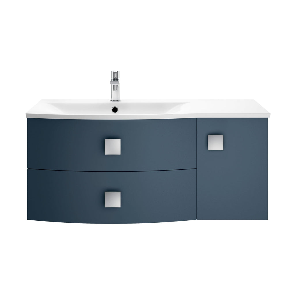 Hudson Reed Sarenna Wall Hung Vanity Unit with Basin, Left Hand 2 Drawer 1 Door Bathroom Sink Cabinet in Mineral Blue, 1000mm