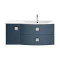 Hudson Reed Sarenna Wall Hung Vanity Unit with Basin, Right Hand 2 Drawer 1 Door Bathroom Sink Cabinet in Mineral Blue, 1000mm