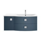Hudson Reed Sarenna Wall Hung Vanity Unit with Basin, Right Hand 2 Drawer 1 Door Bathroom Sink Cabinet in Mineral Blue, 1000mm