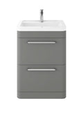 Hudson Reed Solar Floor Standing 2 Door Vanity Unit with Ceramic Basin, Durable Modern Vanity Unit in Cool Grey, 600mm