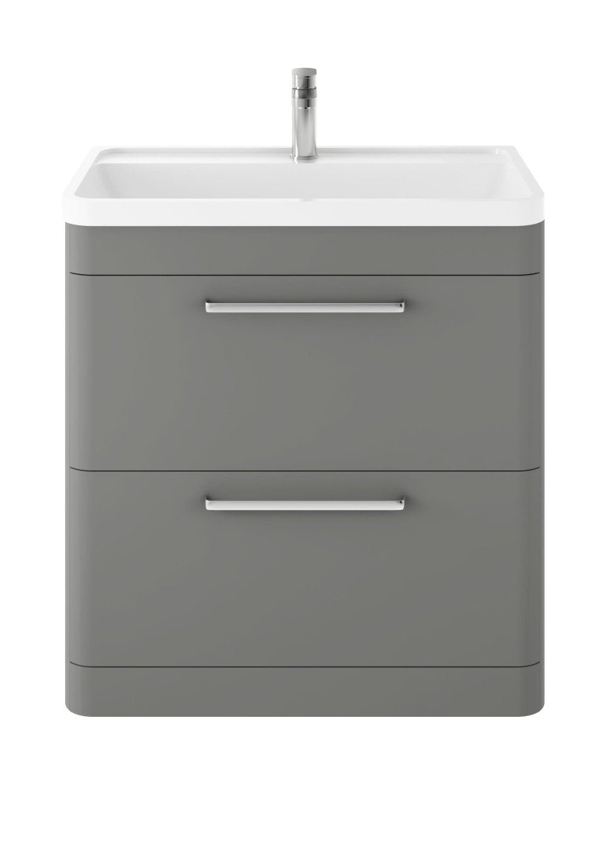 Hudson Reed Solar Floor Standing 2 Door Vanity Unit with Polymarble Basin, Durable Modern Vanity Unit in Cool Grey, 800mm