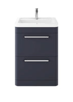 Hudson Reed Solar Floor Standing 2 Door Vanity Unit with Ceramic Basin, Durable Modern Vanity Unit in Indigo Blue, 600mm