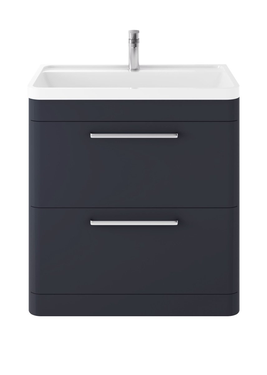 Hudson Reed Solar Floor Standing 2 Door Vanity Unit with Polymarble Basin, Durable Modern Vanity Unit in Indigo Blue, 800mm