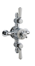 Old London Triple Thermostatic Exposed Shower Valve in 2 White Topaz and Crosshead Handle, Accurate Flow Control in Chrome Finish