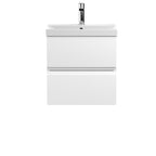 Hudson Reed Urban Wall Hung 2 Drawer Vanity Unit with Thin-Edge Ceramic Basin, Modern Bathroom Furniture in Satin White, 500mm