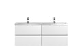 Hudson Reed Urban Wall Hung 4 Drawer Vanity Unit with Double Polymarble Basin, Modern Bathroom Furniture in Satin White, 1200mm