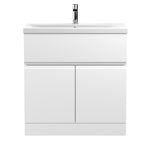Hudson Reed Urban Floor Standing 2 Door 1 Drawer Vanity Unit with Mid-Edge Basin, Durable Modern Vanity Unit in Satin White, 800mm
