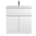 Hudson Reed Urban Floor Standing 2 Door 1 Drawer Vanity Unit with Thin-Edge Basin, Modern Vanity Unit in Satin White, 800mm