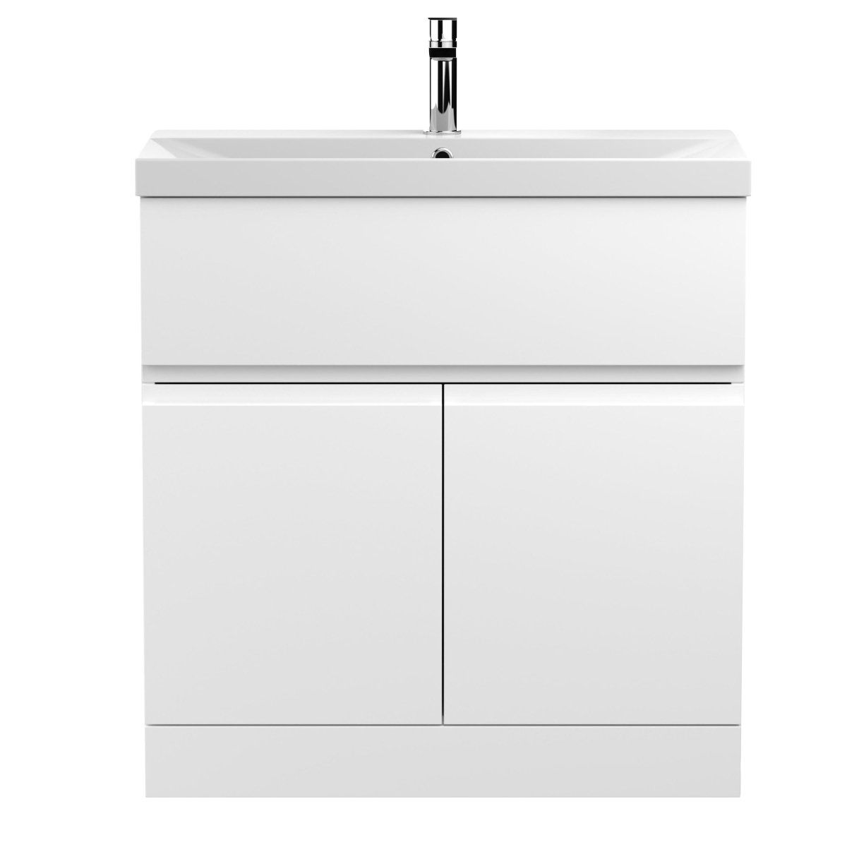 Hudson Reed Urban Floor Standing 2 Door 1 Drawer Vanity Unit with Thin-Edge Basin, Modern Vanity Unit in Satin White, 800mm
