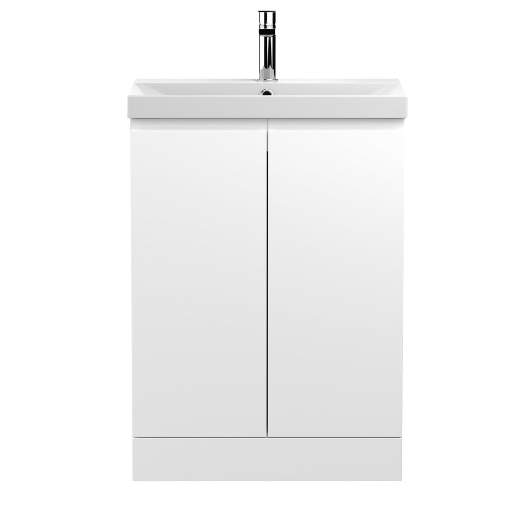 Hudson Reed Urban Floor Standing 2 Soft Close Door Vanity Unit with Thin-Edge Basin, Modern Vanity Unit in Satin White, 600mm