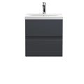 Hudson Reed Urban Wall Hung 2 Drawer Vanity Unit with Mid-Edge Ceramic Basin, Modern Bathroom Furniture in Soft Black, 500mm