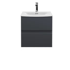 Hudson Reed Urban Wall Hung 2 Drawer Vanity Unit with Curved Ceramic Basin, Modern Bathroom Furniture in Soft Black, 500mm