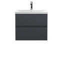 Hudson Reed Urban Wall Hung 2 Drawer Vanity Unit with Mid-Edge Ceramic Basin, Modern Bathroom Furniture in Soft Black, 600mm