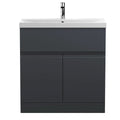 Hudson Reed Urban Floor Standing 2 Door 1 Drawer Vanity Unit with Thin-Edge Basin, Modern Vanity Unit in Soft Black, 800mm