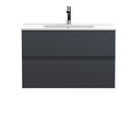Hudson Reed Urban Wall Hung 2 Drawer Vanity Unit with Minimalist Ceramic Basin, Modern Bathroom Furniture in Soft Black, 800mm