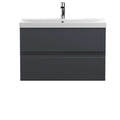 Hudson Reed Urban Wall Hung 2 Drawer Vanity Unit with Thin-Edge Ceramic Basin, Modern Bathroom Furniture in Soft Black, 800mm
