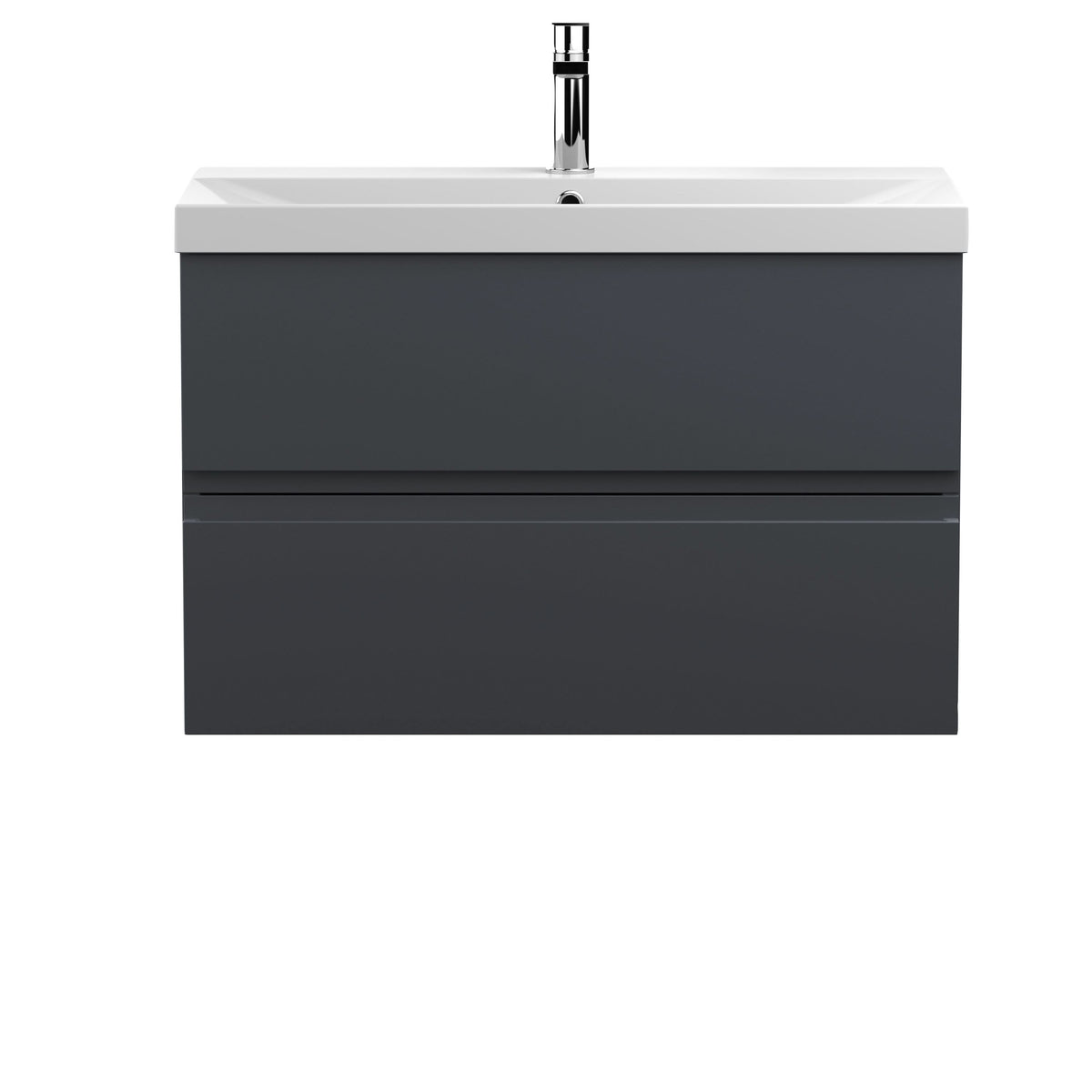 Hudson Reed Urban Wall Hung 2 Drawer Vanity Unit with Thin-Edge Ceramic Basin, Modern Bathroom Furniture in Soft Black, 800mm