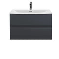Hudson Reed Urban Wall Hung 2 Drawer Vanity Unit with Curved Ceramic Basin, Modern Bathroom Furniture in Soft Black, 800mm