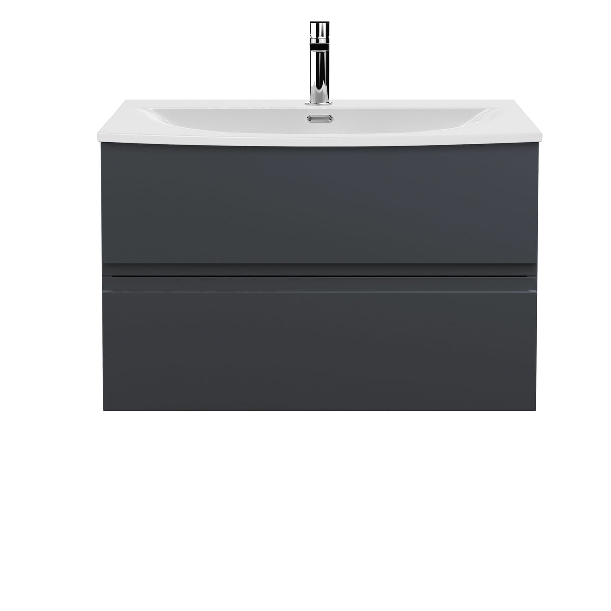 Hudson Reed Urban Wall Hung 2 Drawer Vanity Unit with Curved Ceramic Basin, Modern Bathroom Furniture in Soft Black, 800mm