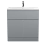 Hudson Reed Urban Floor Standing 2 Door 1 Drawer Vanity Unit with Mid-Edge Basin, Durable Modern Vanity Unit in Satin Grey, 800mm