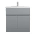 Hudson Reed Urban Floor Standing 2 Door 1 Drawer Vanity Unit with Minimalist Basin, Modern Vanity Unit in Satin Grey, 800mm