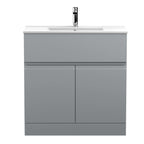 Hudson Reed Urban Floor Standing 2 Door 1 Drawer Vanity Unit with Minimalist Basin, Modern Vanity Unit in Satin Grey, 800mm