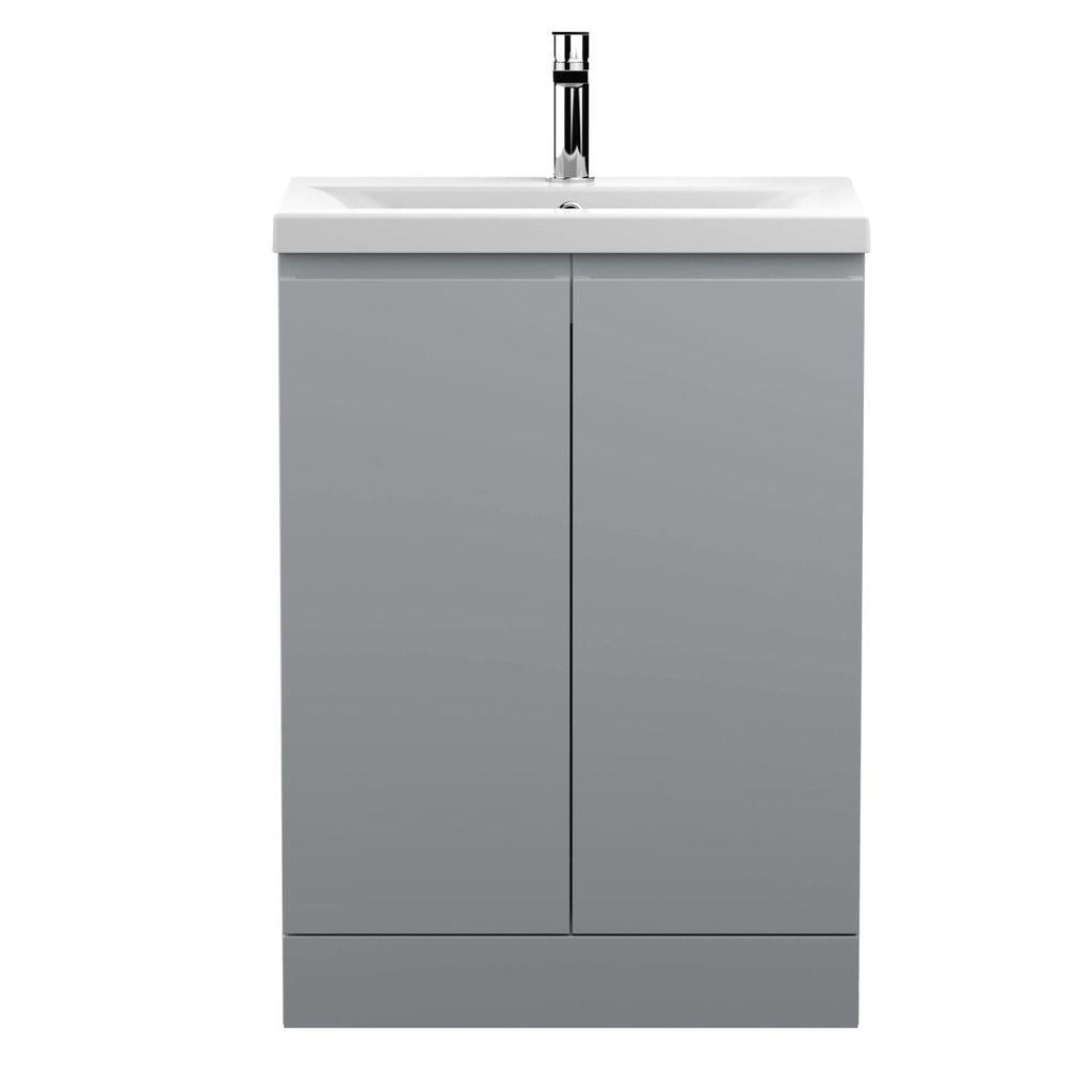 Hudson Reed Urban Floor Standing 2 Soft Close Door Vanity Unit with Mid-Edge Basin, Modern Vanity Unit in Satin Grey, 600mm