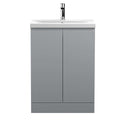 Hudson Reed Urban Floor Standing 2 Soft Close Door Vanity Unit with Mid-Edge Basin, Modern Vanity Unit in Satin Grey, 600mm